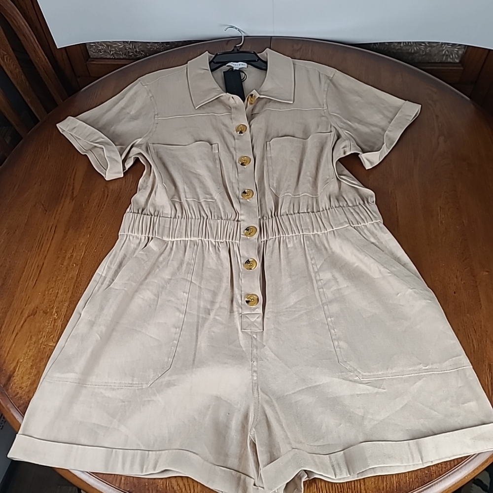 Gianni Bini Khaki Linen Blend Short Romper Size XL